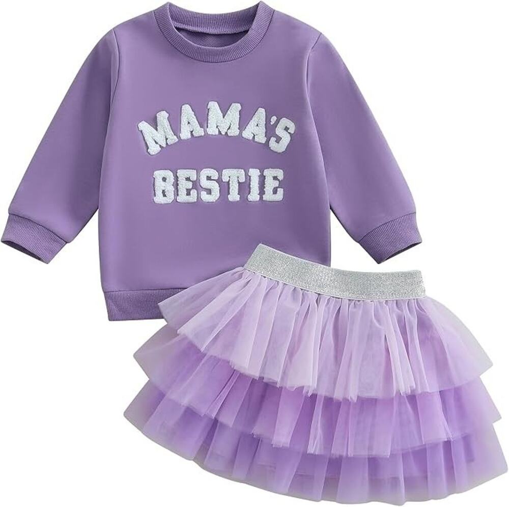 Girls Mamas Bestie Skirts Set Long Sleeve Sweatshirt and skirt size 5-6Y